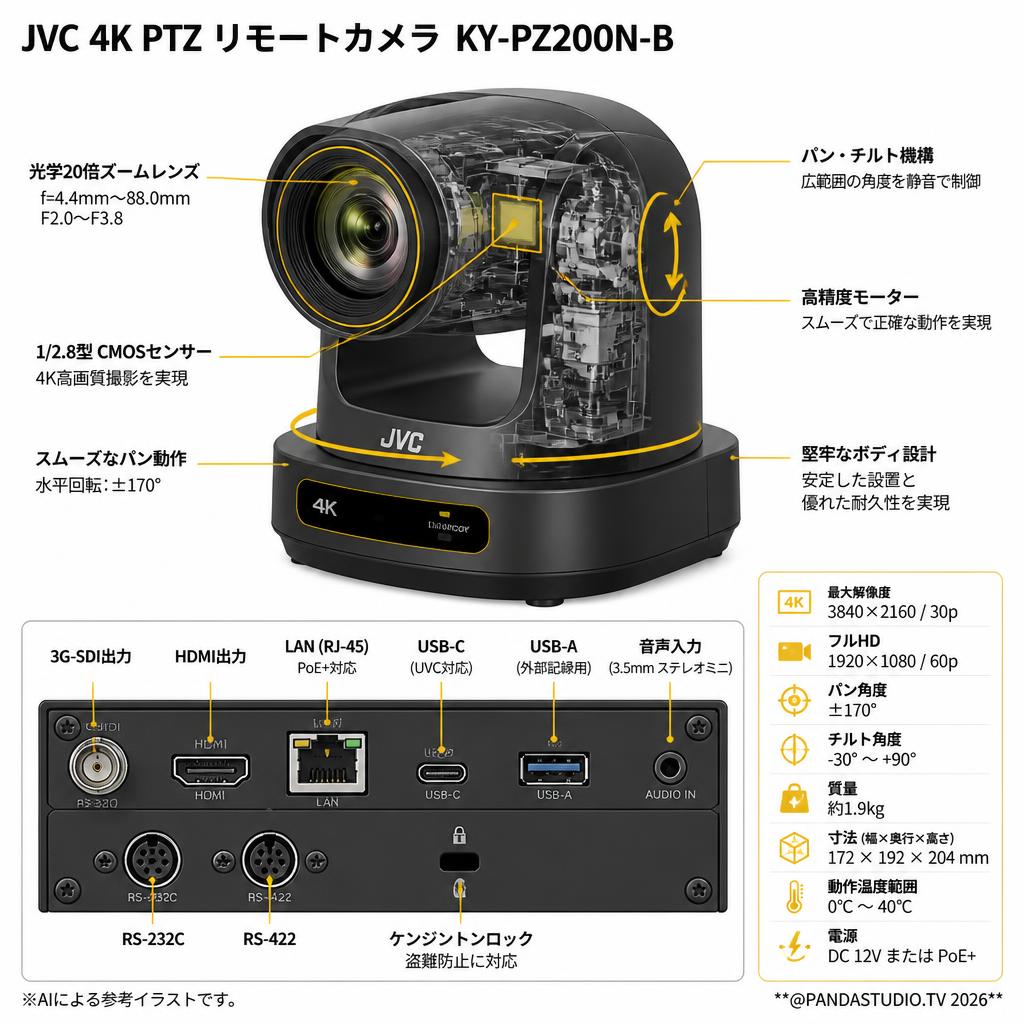 JVC 4K PTZ リモートカメラ KY-PZ200N-B スペック