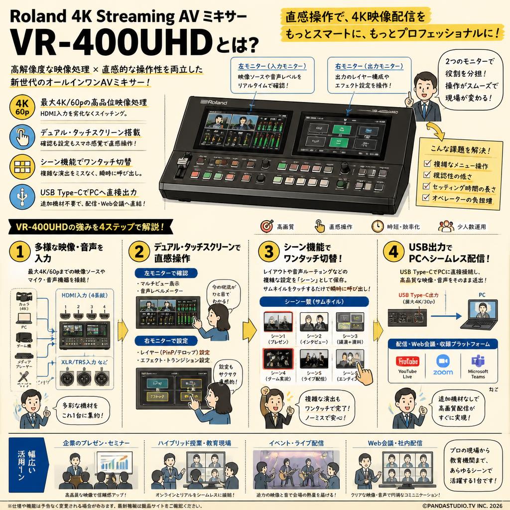 Roland 4K Streaming AV ミキサー VR-400UHD 概要