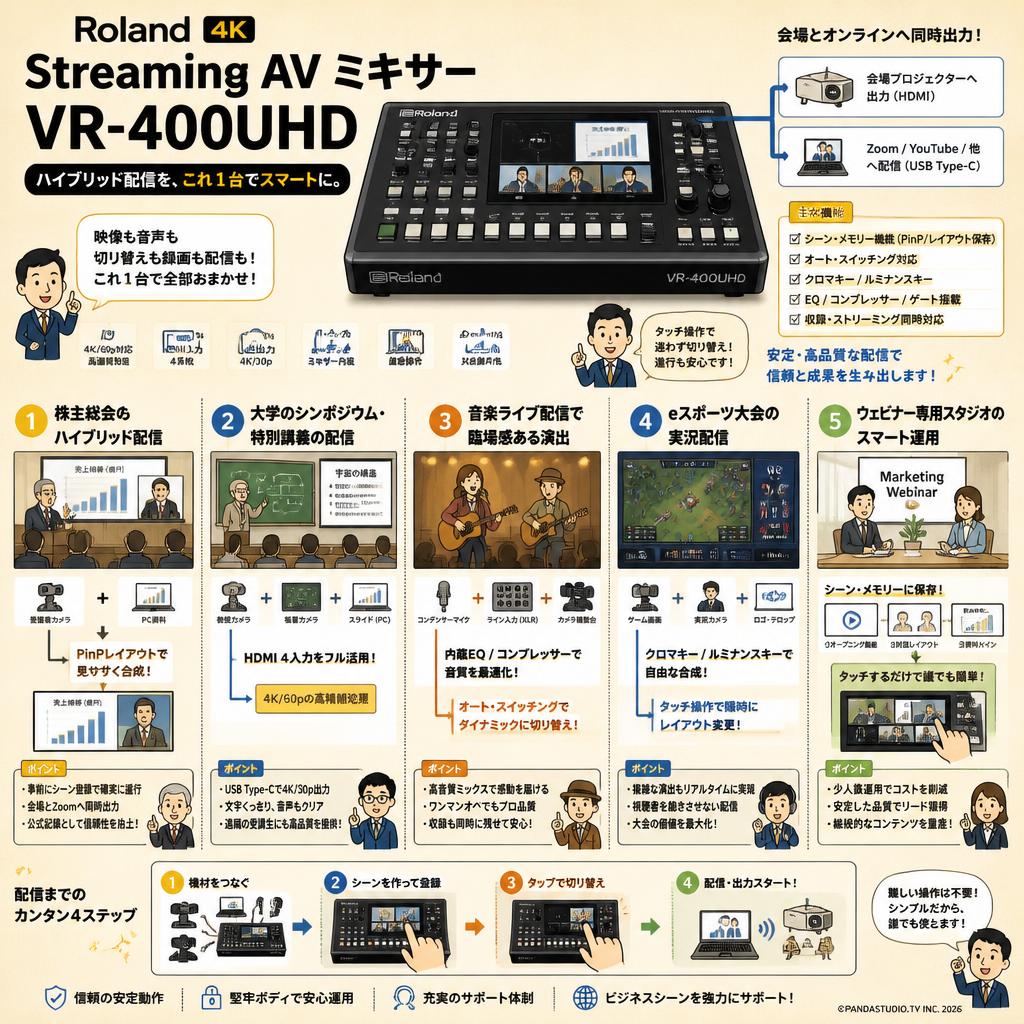 Roland 4K Streaming AV ミキサー VR-400UHD 用途
