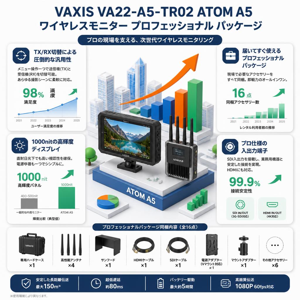 VAXIS VA22-A5-TR02 ATOM A5 ワイヤレスモニター プロフェッショナル パッケージ セールスポイント