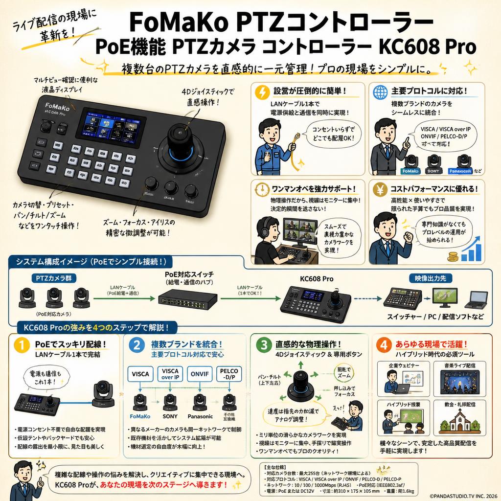 FoMaKo PTZコントローラー PoE機能 PTZカメラ コントローラー KC608 Pro 概要