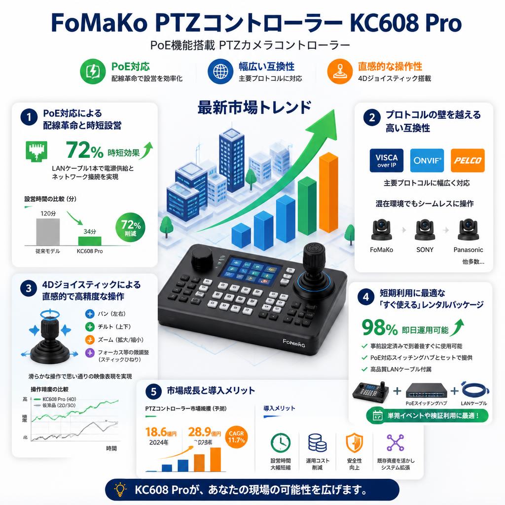 FoMaKo PTZコントローラー PoE機能 PTZカメラ コントローラー KC608 Pro セールスポイント
