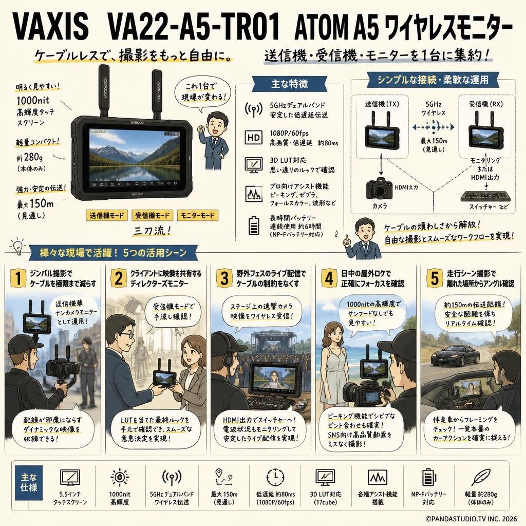VAXIS VA22-A5-TR01 ATOM A5 ワイヤレスモニター 用途