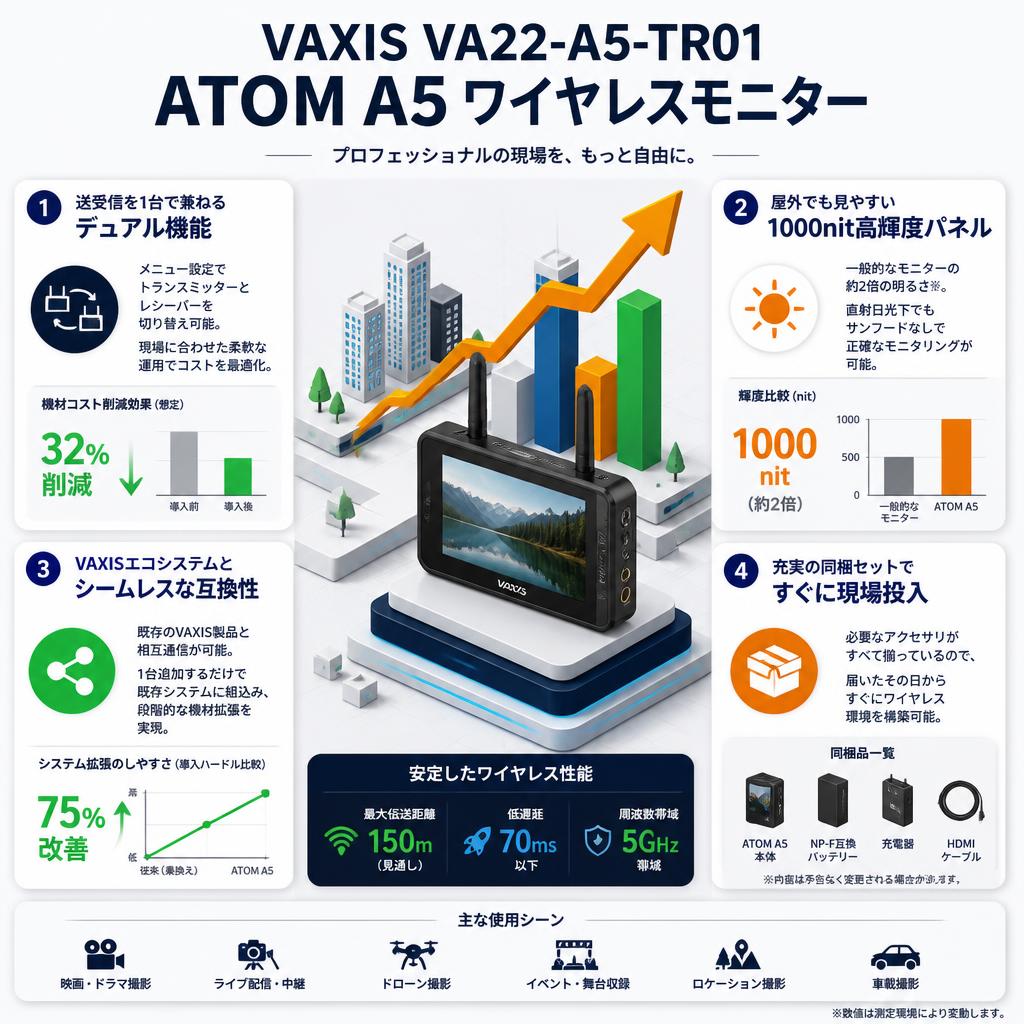 VAXIS VA22-A5-TR01 ATOM A5 ワイヤレスモニター セールスポイント
