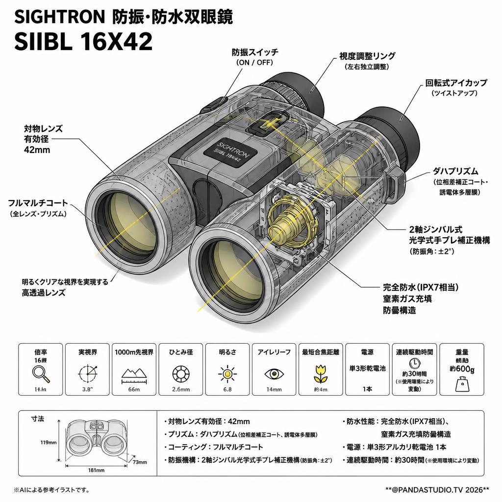 SIGHTRON 防振・防水双眼鏡 SIIBL 16X42 スペック