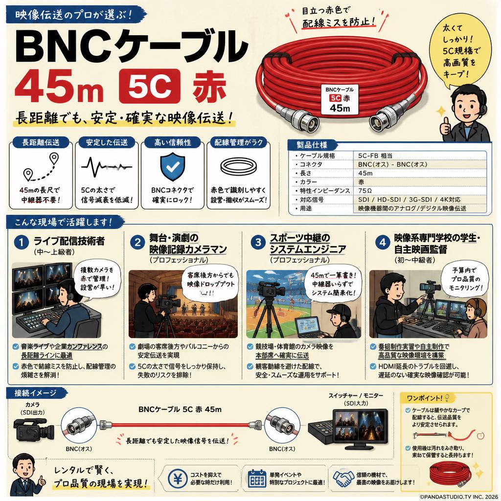 BNCケーブル 45m 5C 赤 おもな対象のお客様
