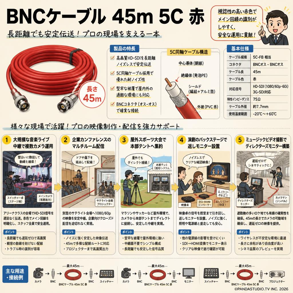BNCケーブル 45m 5C 赤 用途