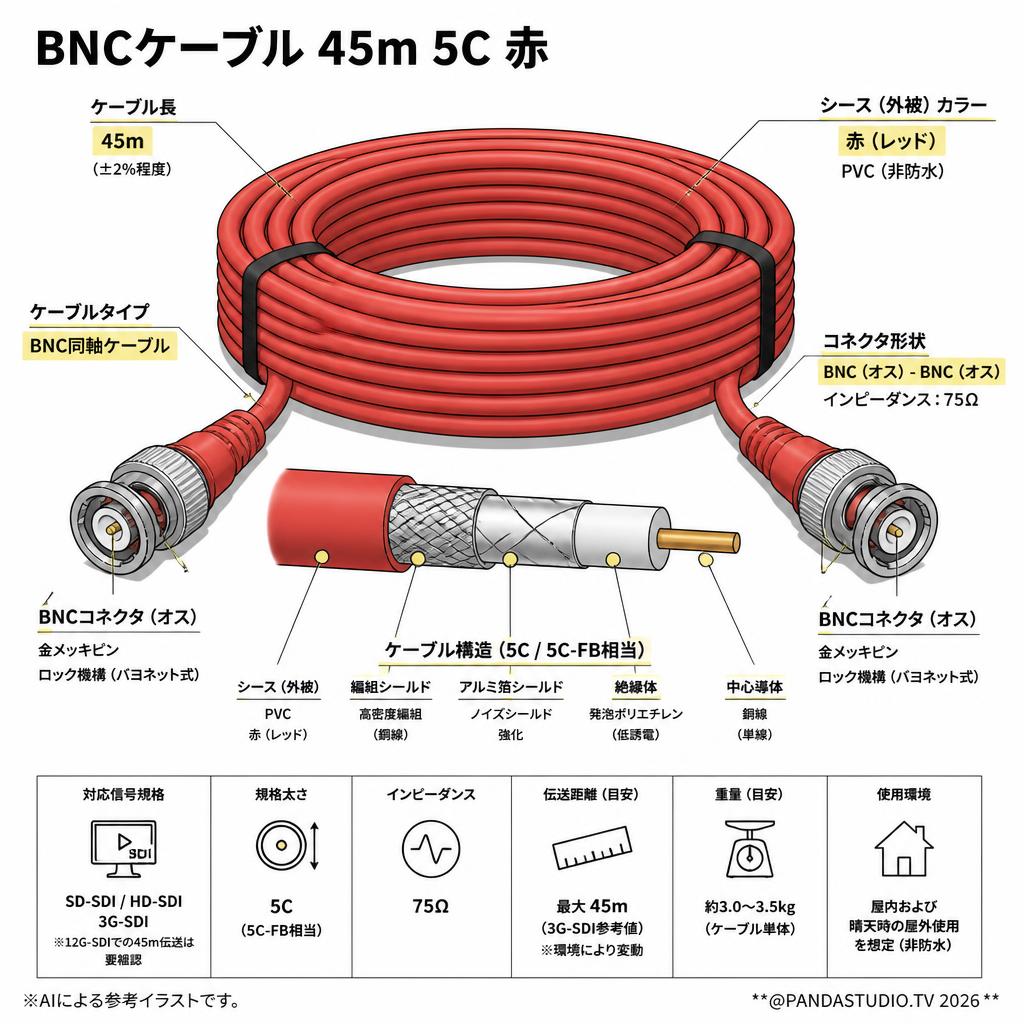 BNCケーブル 45m 5C 赤 スペック