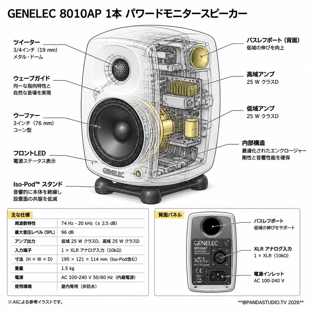 GENELEC 8010AP 1本 パワードモニタースピーカー スペック