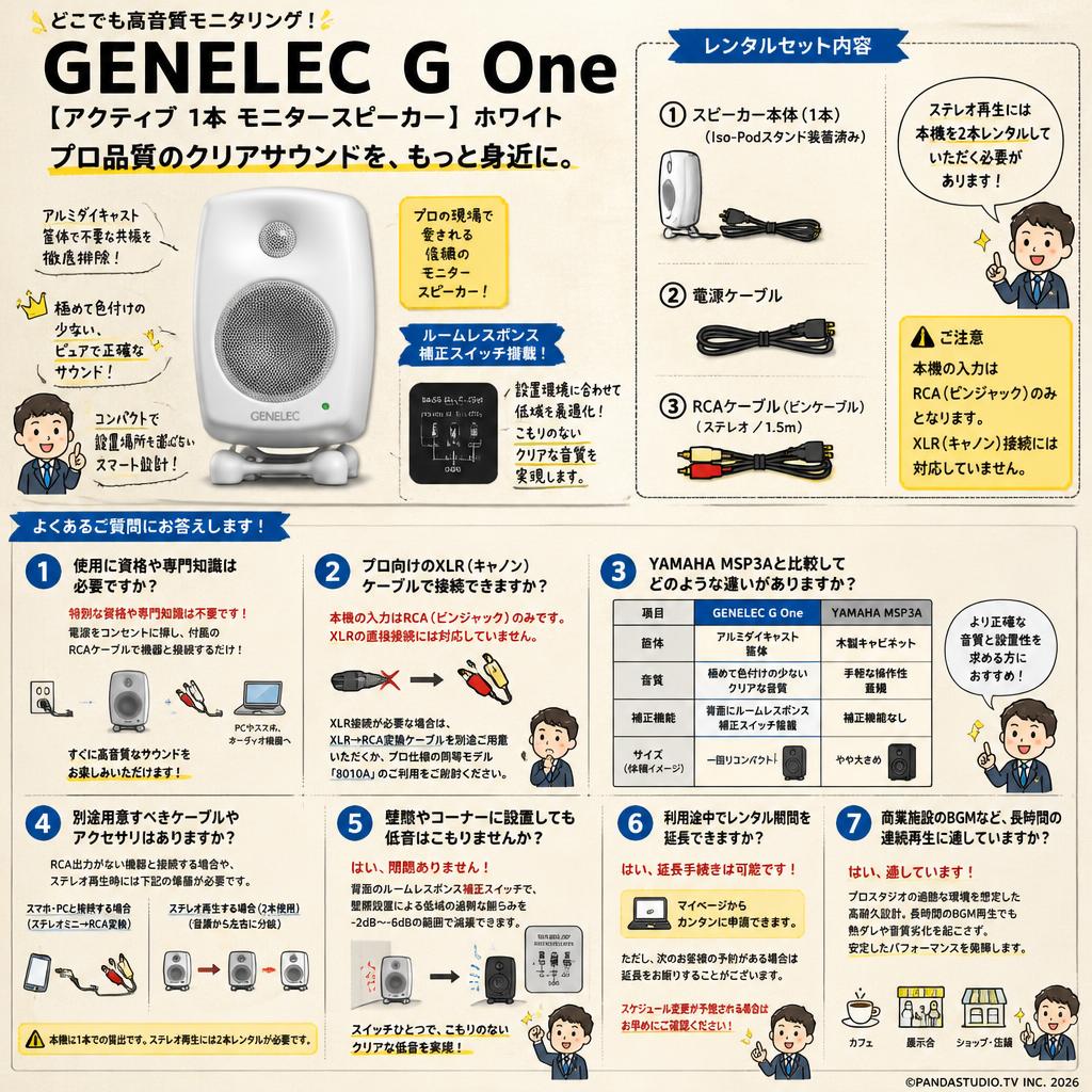 GENELEC G One 【アクティブ 1本 モニタースピーカー】ホワイト FAQ（よくある質問と答え）
