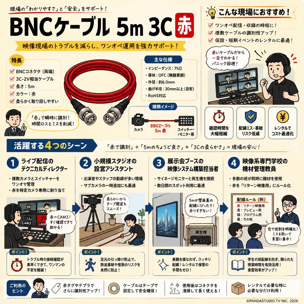 BNCケーブル 5m 3C  赤 おもな対象のお客様