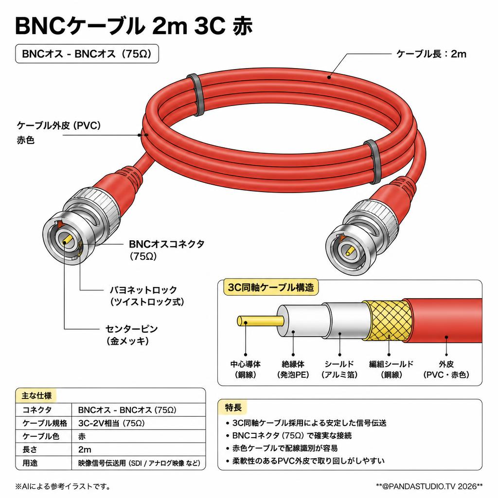 BNCケーブル 2m 3C 赤 スペック