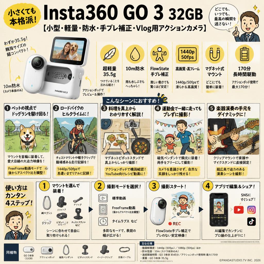 Insta360 GO 3 32GB【小型・軽量・防水・手ブレ補正・Vlog用アクションカメラ】 用途