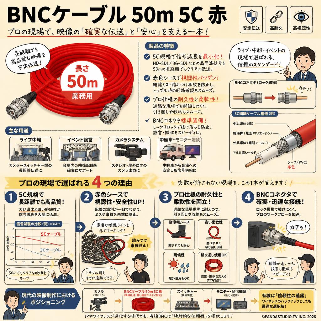 BNCケーブル 50m 5C 赤 概要