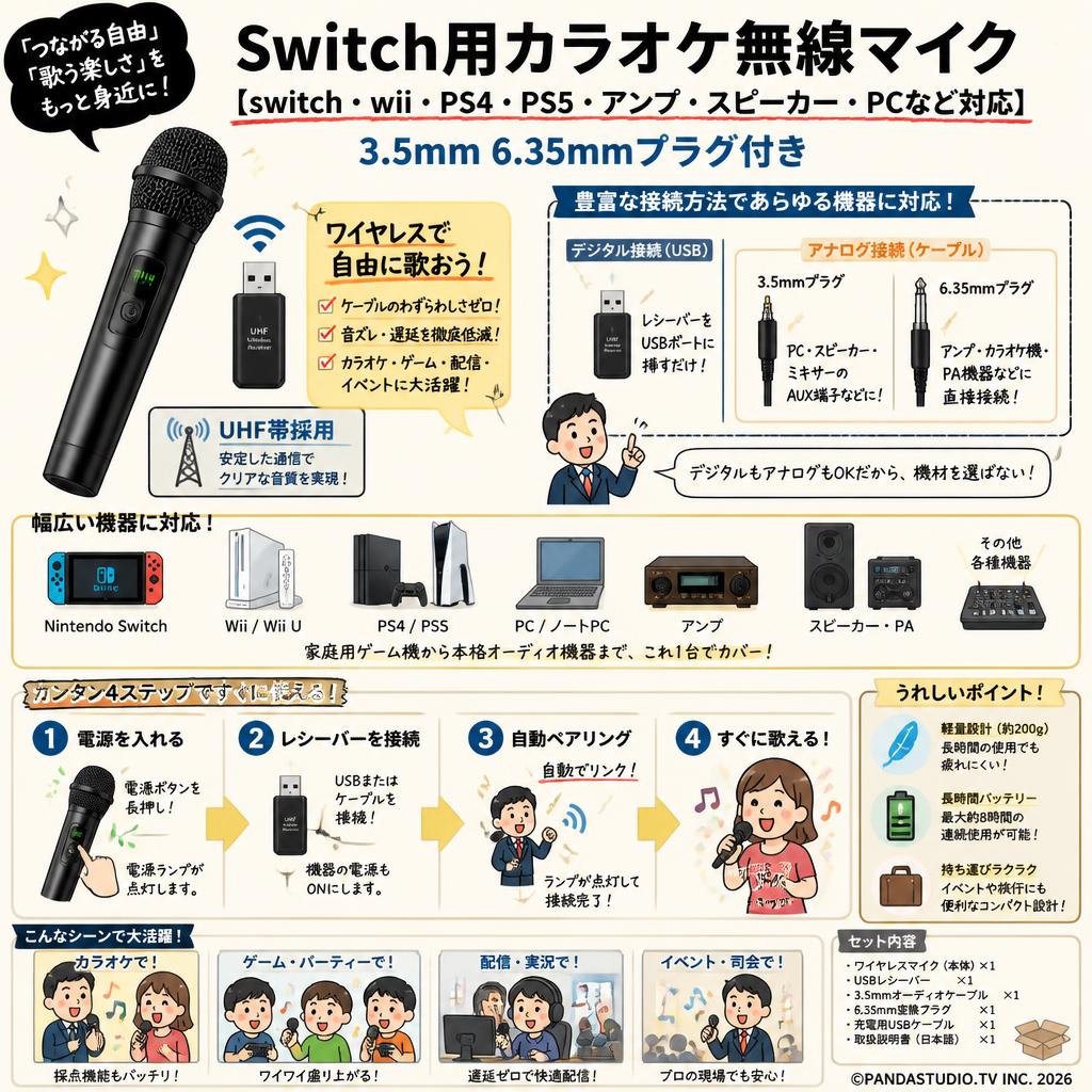 Switch用カラオケ無線マイク【switch・wii・PS4・PS5・アンプ