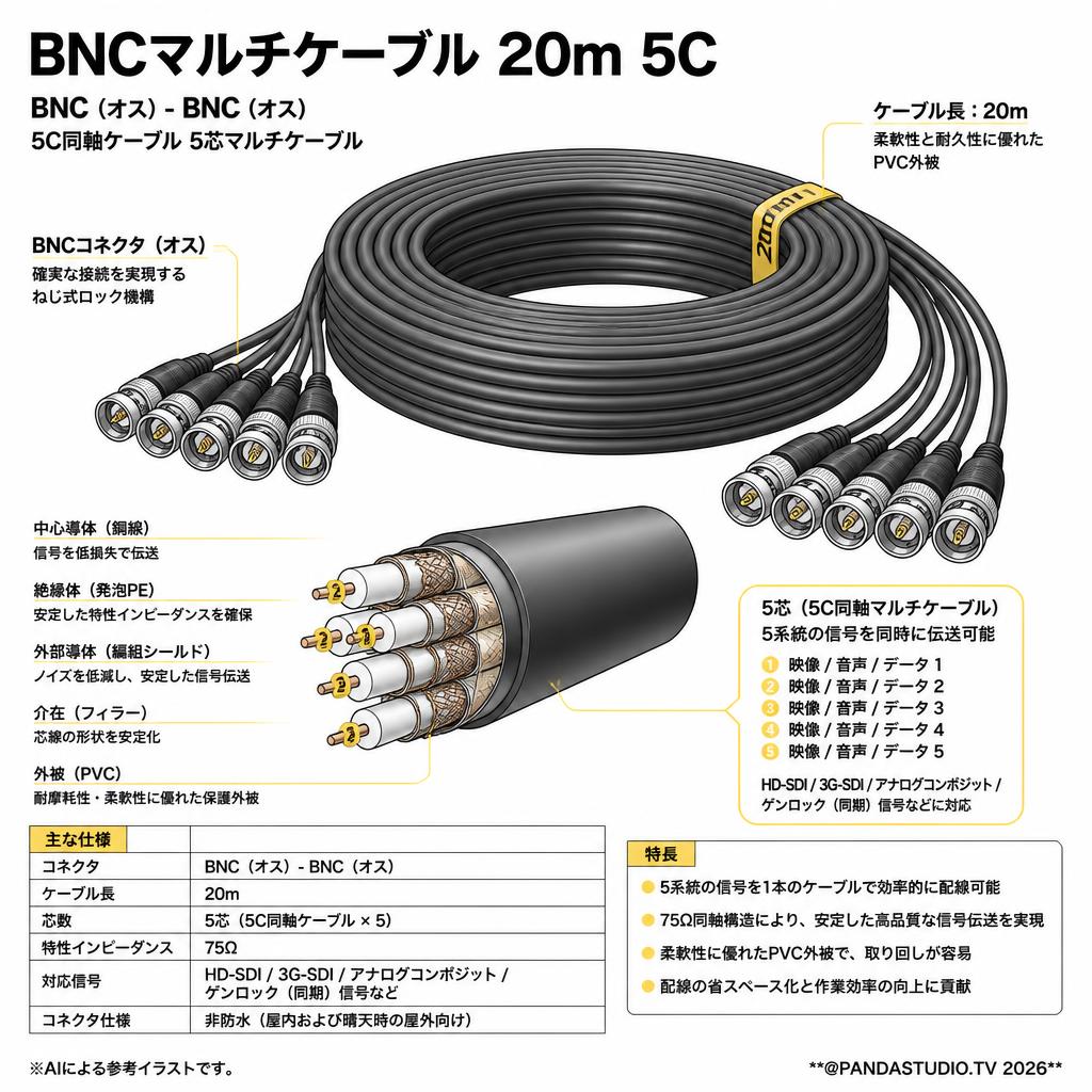 BNCマルチケーブル 20m 5C スペック