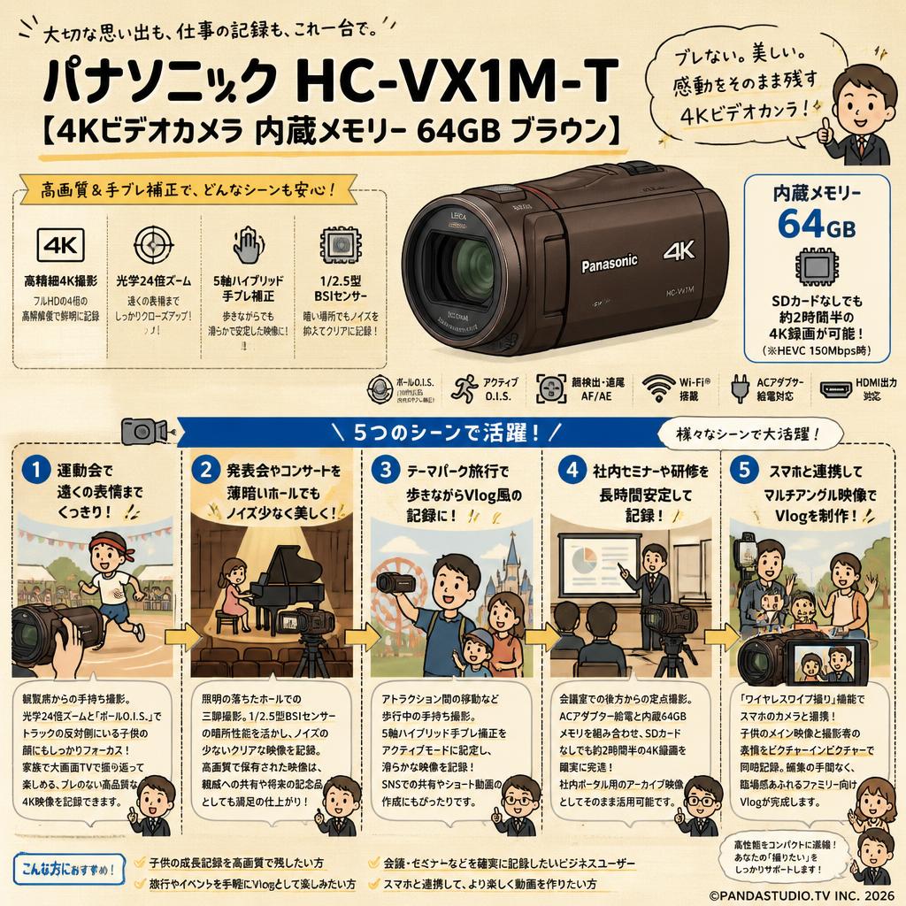 Panasonic HC-VX1M-T【4Kビデオカメラ 内蔵メモリー 64GB ブラウン
