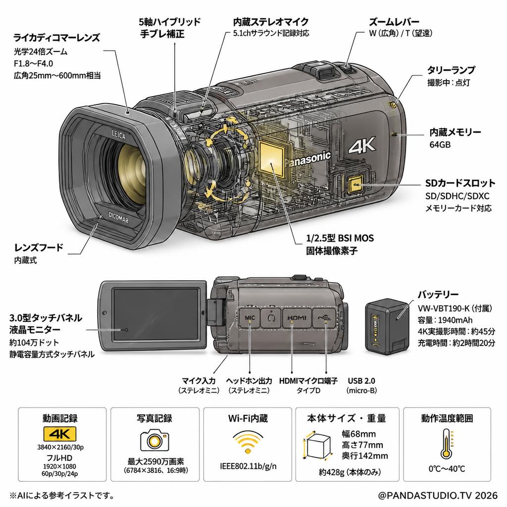 Panasonic HC-VX1M-T【4Kビデオカメラ 内蔵メモリー 64GB ブラウン