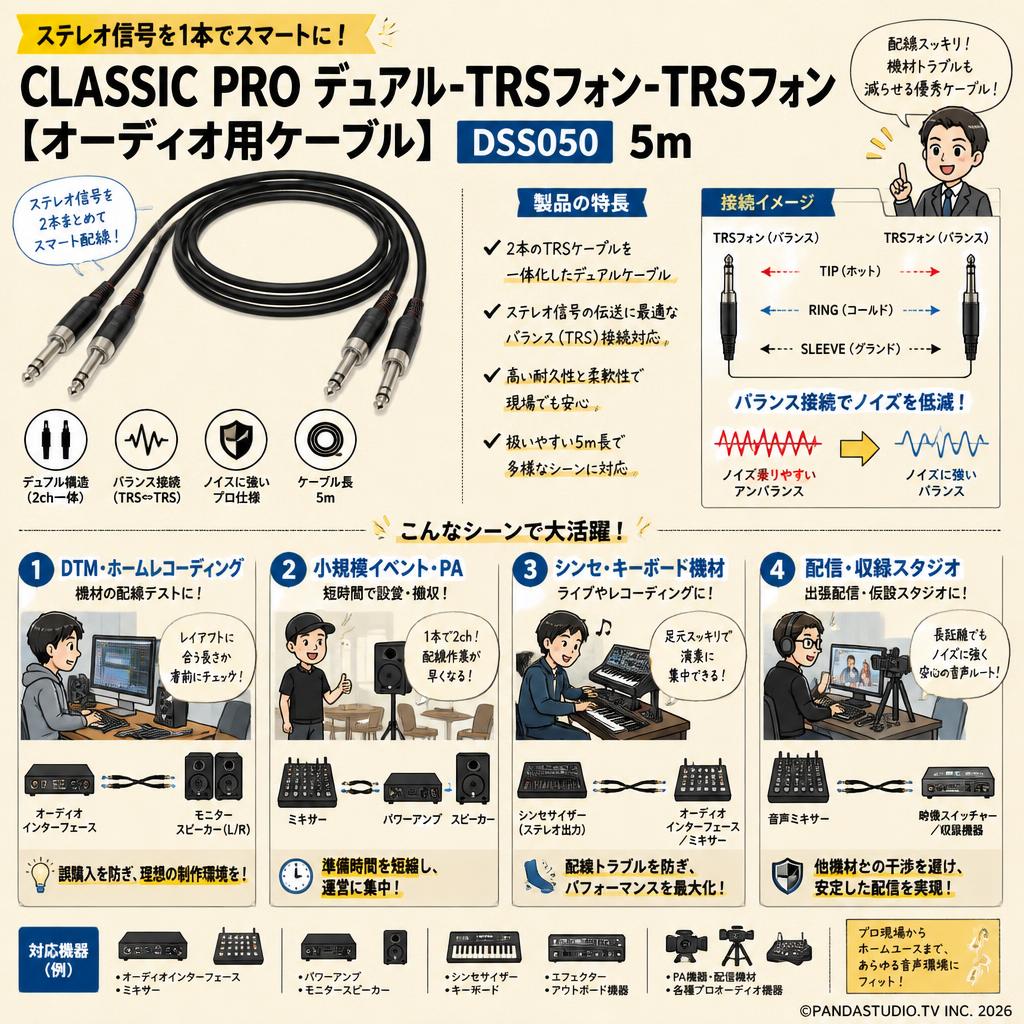 CLASSIC PRO デュアル･TRSフォン-TRSフォン【オーディオ用ケーブル】DSS050 5m おもな対象のお客様