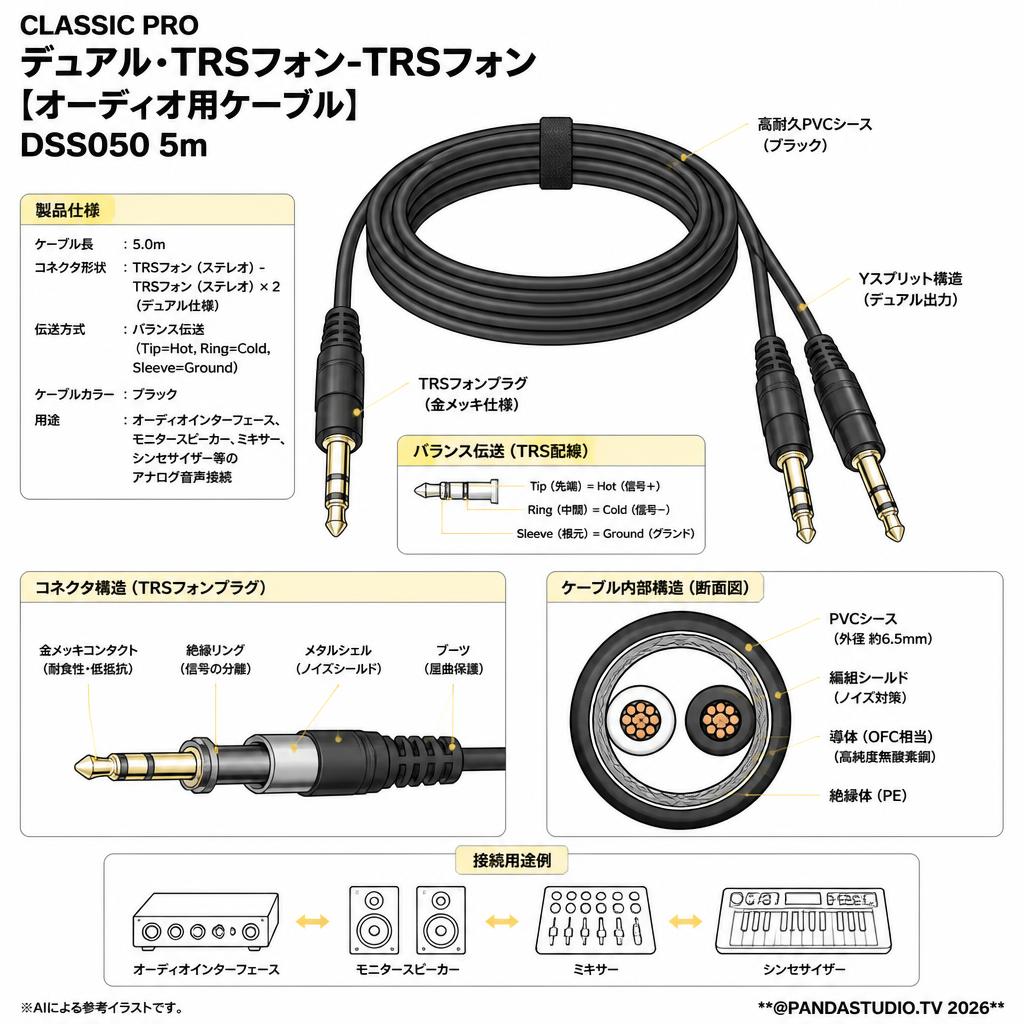 CLASSIC PRO デュアル･TRSフォン-TRSフォン【オーディオ用ケーブル】DSS050 5m スペック
