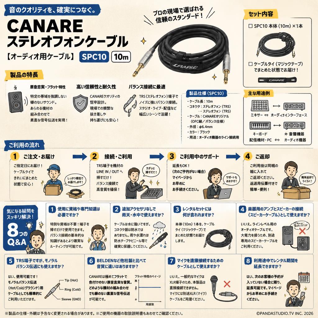 CANARE ステレオフォンケーブル 【オーディオ用ケーブル】SPC10  10m FAQ（よくある質問と答え）