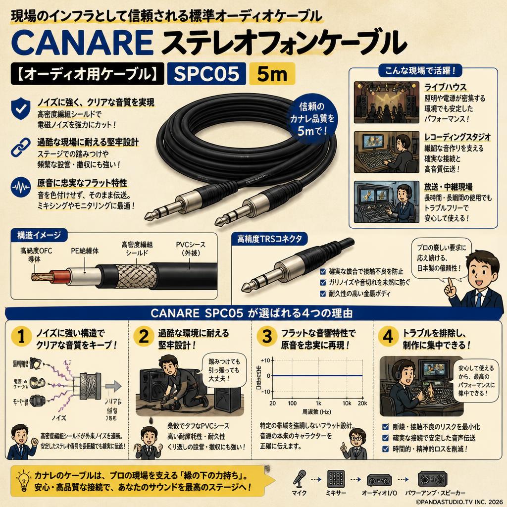 CANARE ステレオフォンケーブル 【オーディオ用ケーブル】SPC05 5m 概要