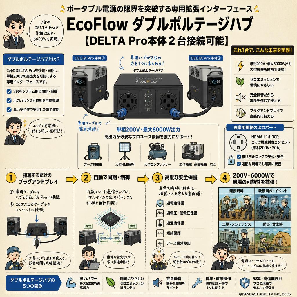 EcoFlow ダブルボルテージハブ【DELTA Pro本体２台接続可能】 概要