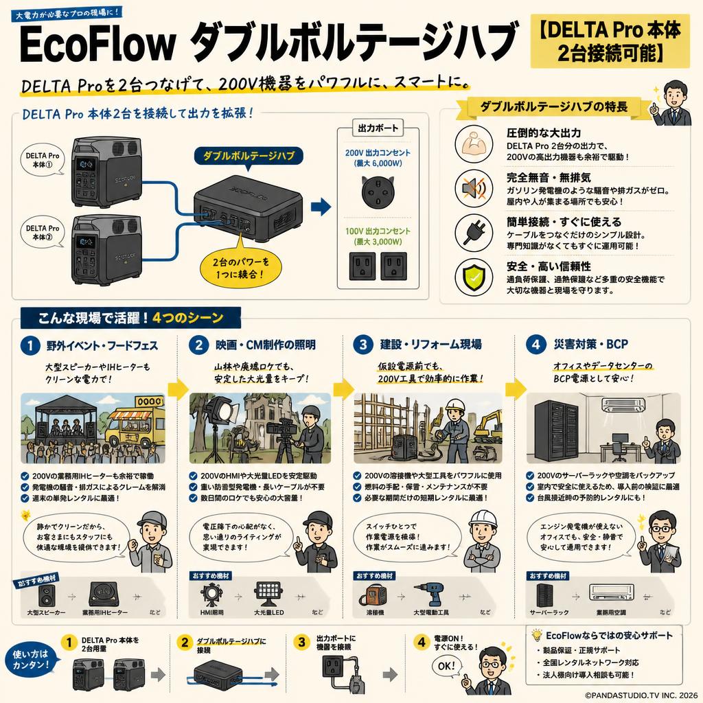 EcoFlow ダブルボルテージハブ【DELTA Pro本体２台接続可能】 おもな対象のお客様