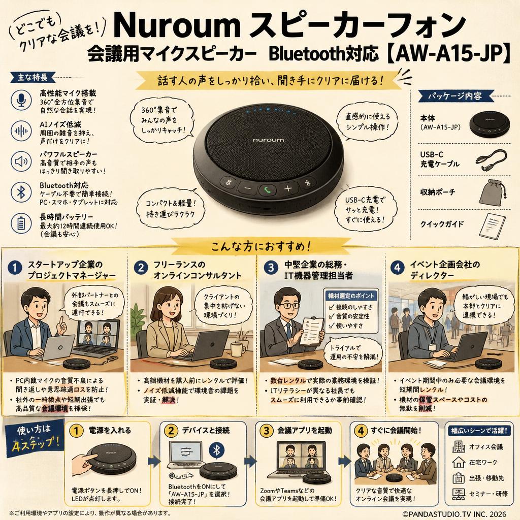 Nuroum スピーカーフォン 会議用マイクスピーカーBluetooth対応 【‎AW-A15-JP】 おもな対象のお客様