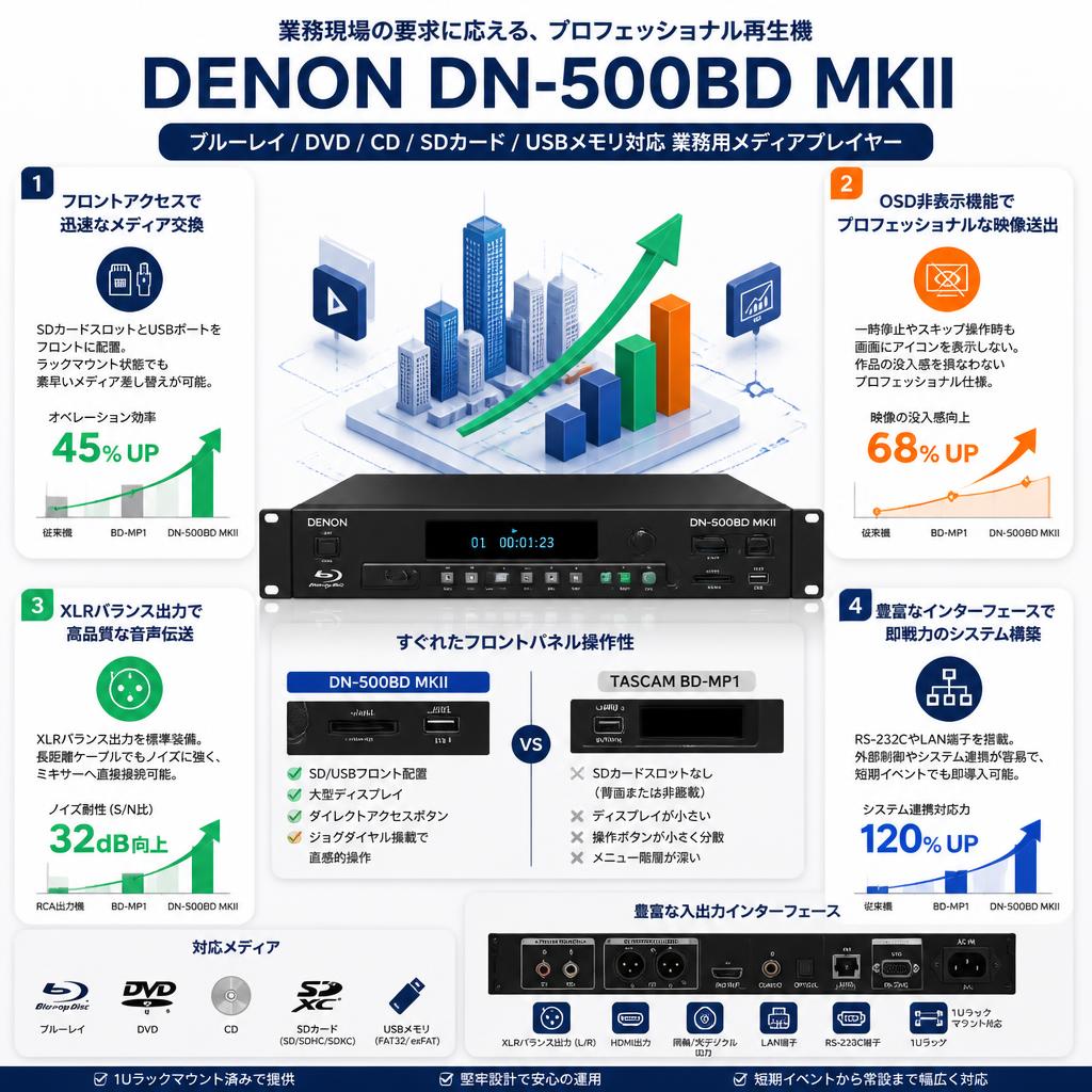 DENON DN-500BD MKII ブルーレイ/DVD/CD/SDカード/USBメモリ対応 業務用メディア USB再生/プレイヤー セールスポイント