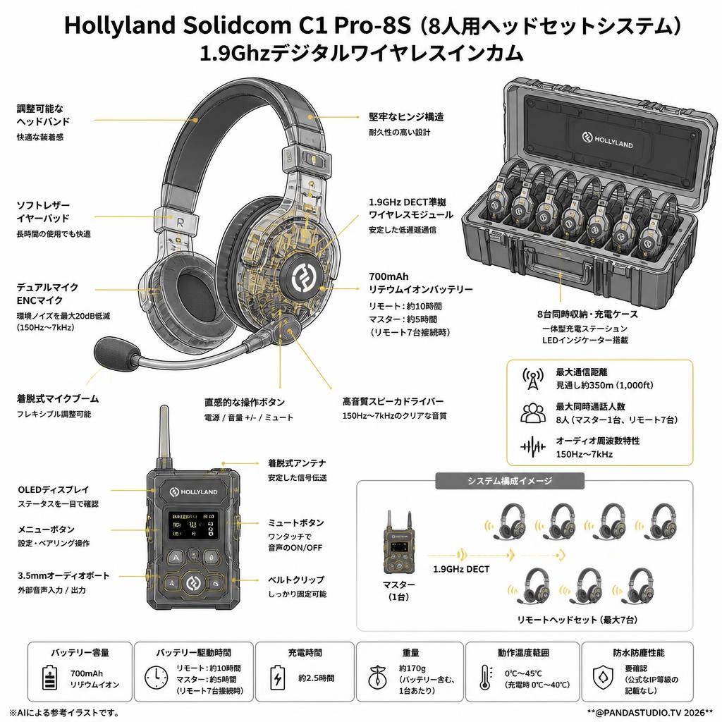 Hollyland Solidcom C1 Pro-8S (8人用ヘッドセットシステム) 1.9Ghz