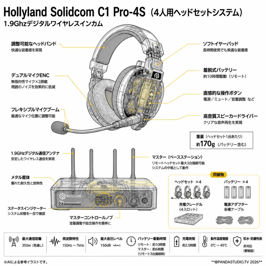 Hollyland Solidcom C1 Pro-4S (4人用ヘッドセットシステム) 1.9Ghz