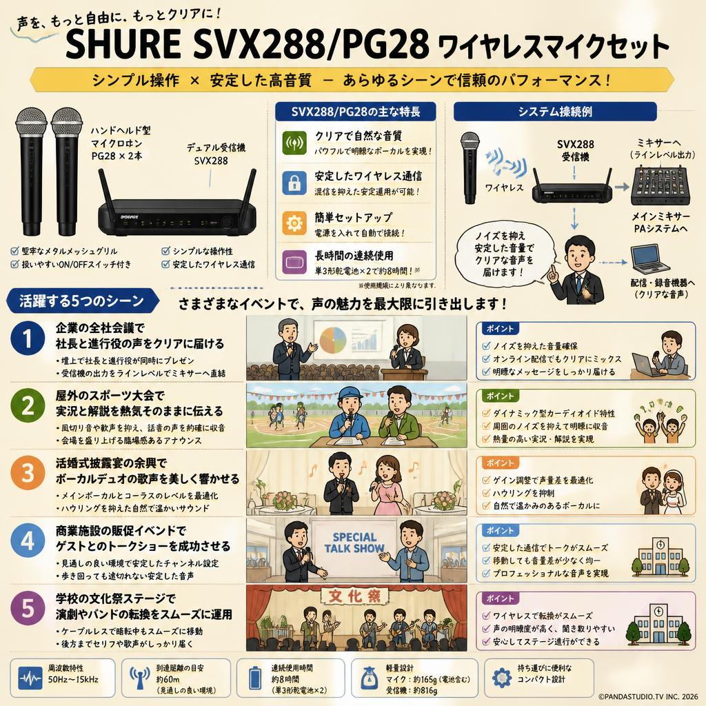 SHURE SVX288/PG28 ワイヤレスマイクセット 用途