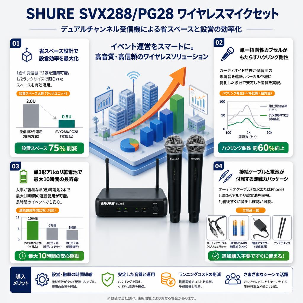 SHURE SVX288/PG28 ワイヤレスマイクセット セールスポイント
