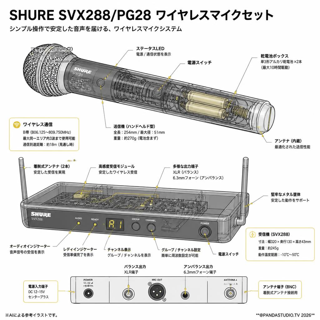 SHURE SVX288/PG28 ワイヤレスマイクセット スペック