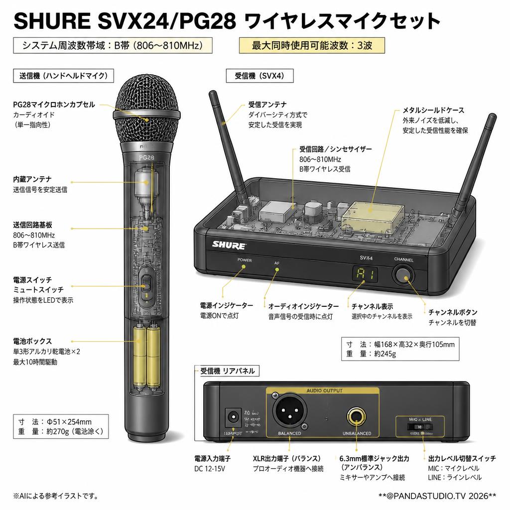 SHURE SVX24/PG28 ワイヤレスマイクセット スペック