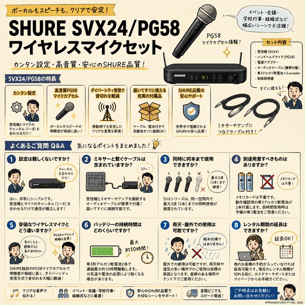 SHURE SVX24/PG58 ワイヤレスマイクセット FAQ（よくある質問と答え）