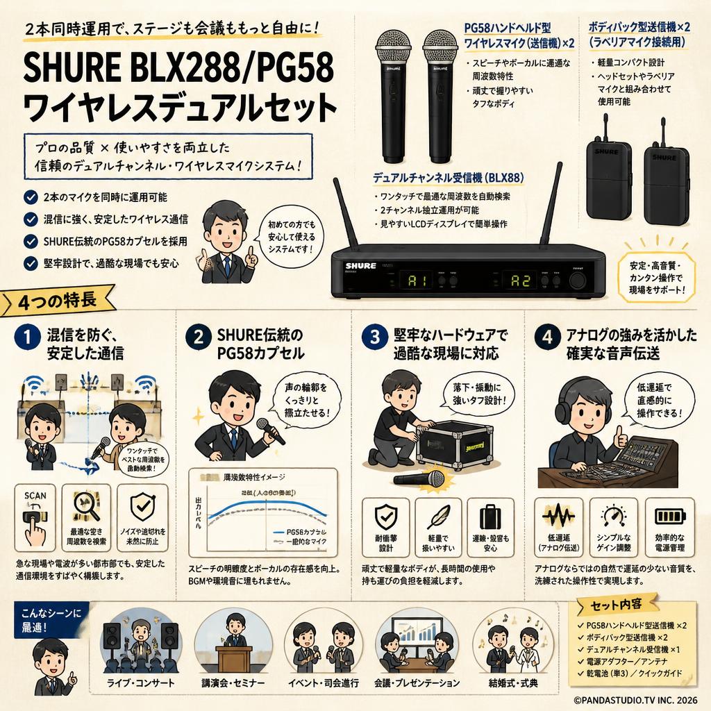 SHURE BLX288/PG58 ワイヤレスデュアルセット
