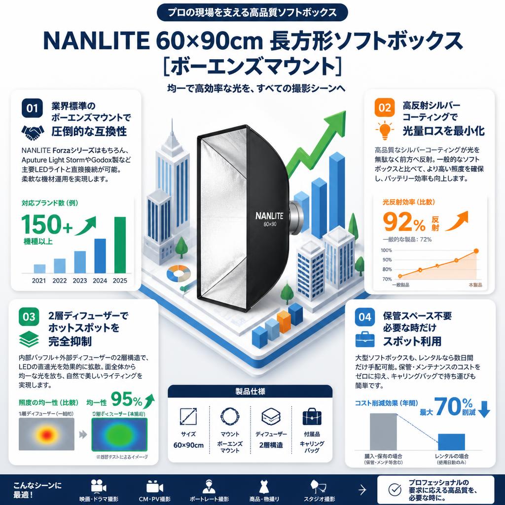NANLITE 60×90cm 長方形ソフトボックス [ボーエンズマウント] セールスポイント