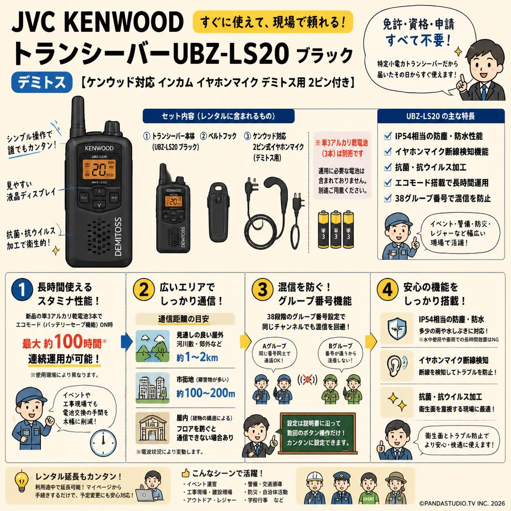JVC KENWOOD トランシーバー UBZ-LS20 ブラック デミトス 【ケンウッド対応 インカム イヤホンマイク デミトス用 2ピン付き】 FAQ（よくある質問と答え）