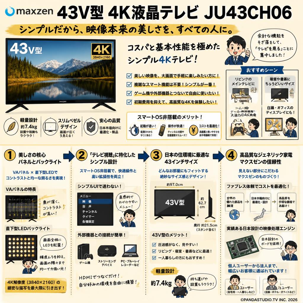 maxzen 43V型 4K液晶テレビ JU43CH06 概要
