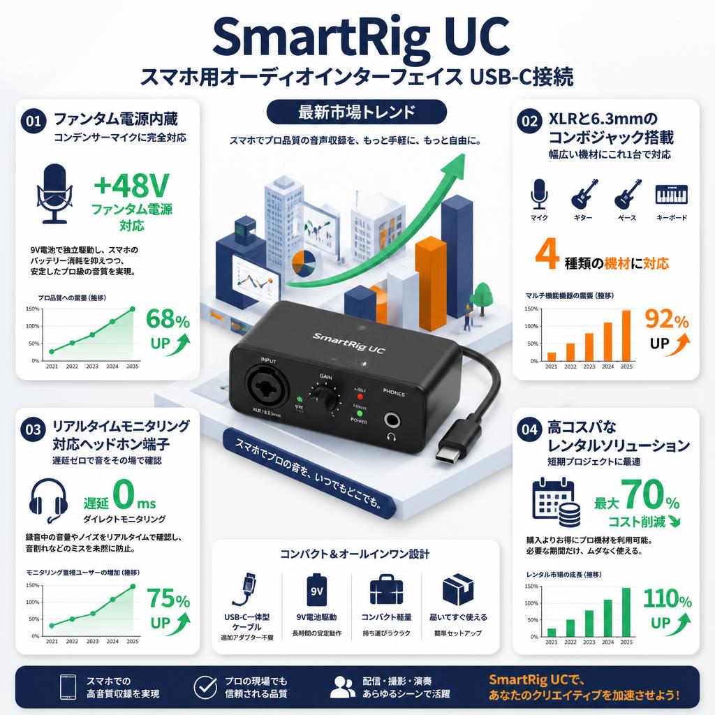 SmartRig UC スマホ用オーディオインターフェイス USB-C接続 セールスポイント