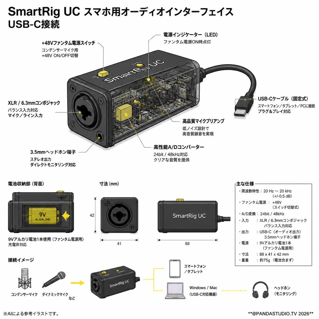 SmartRig UC スマホ用オーディオインターフェイス USB-C接続 スペック