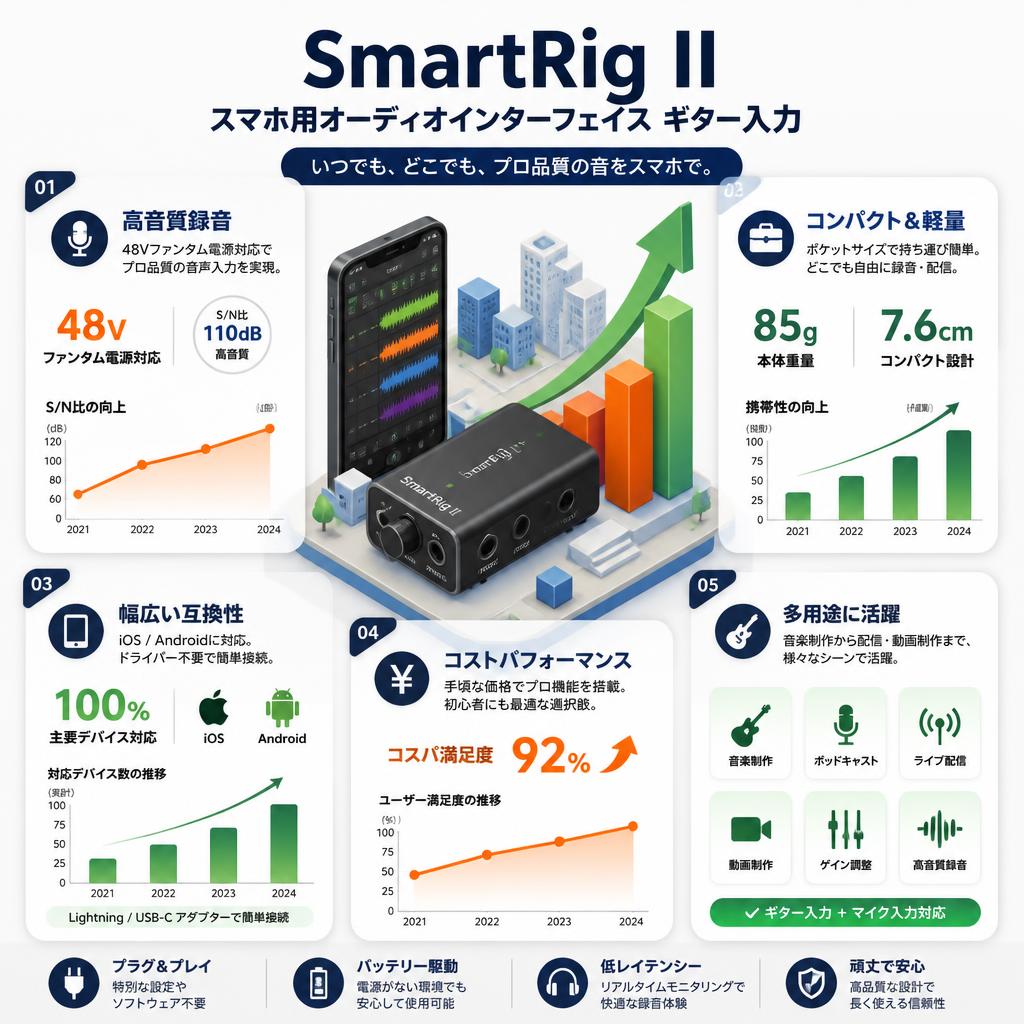 SmartRig II スマホ用オーディオインターフェイス ギター入力 セールスポイント