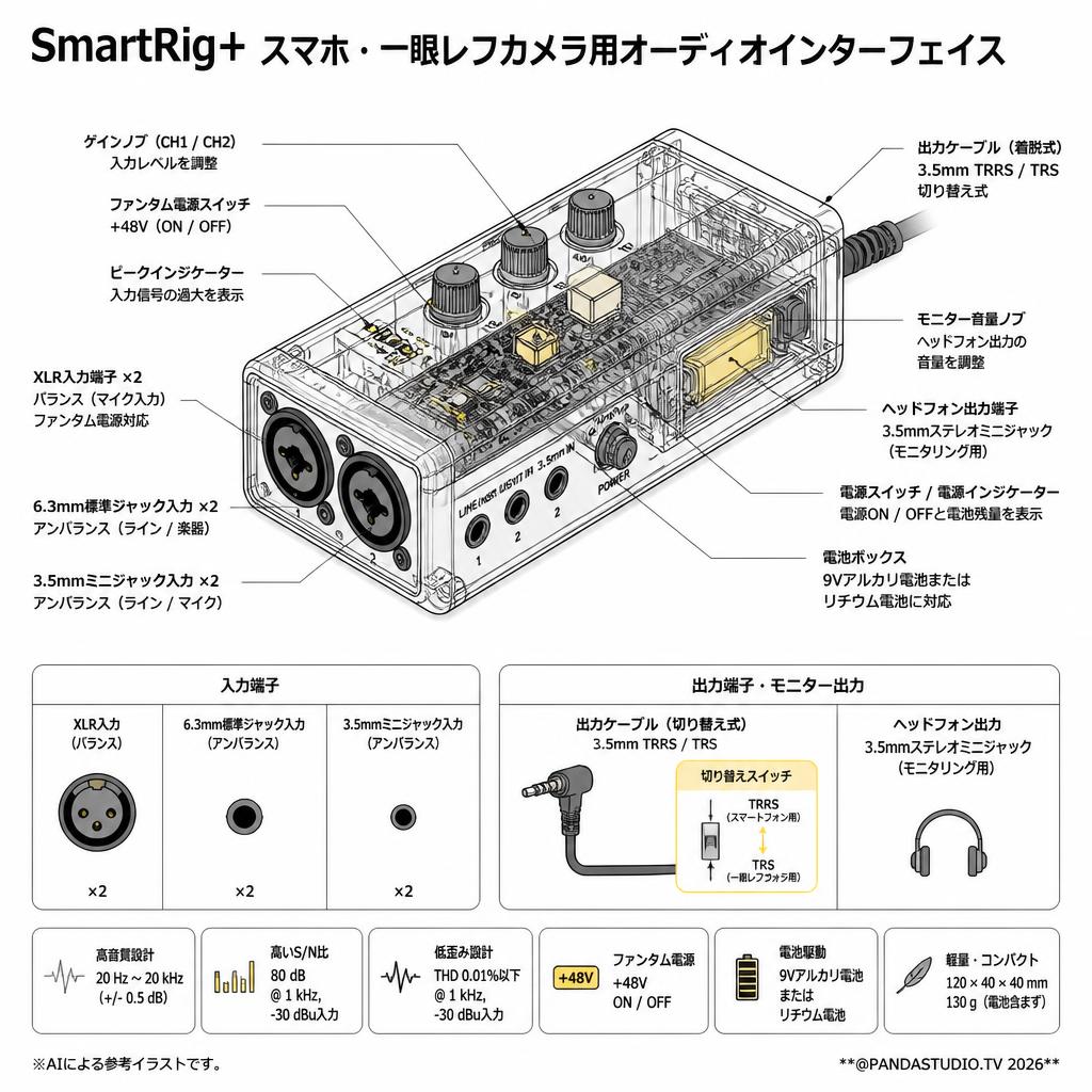 SmartRig+ スマホ・一眼レフカメラ用オーディオインターフェイス スペック