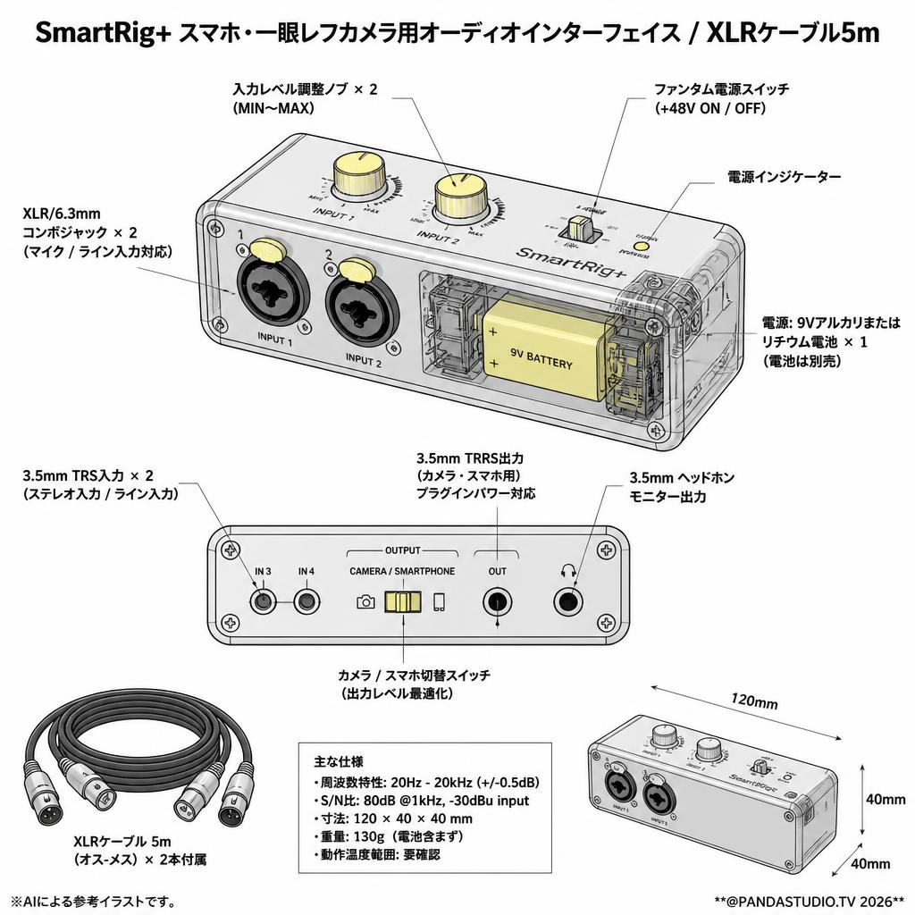 SmartRig+ スマホ・一眼レフカメラ用オーディオインターフェイス / XLRケーブル5m スペック