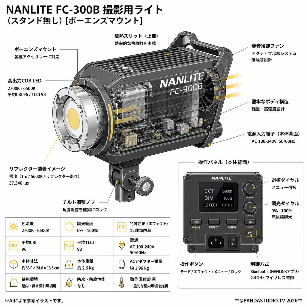 NANLITE FC-300B 撮影用ライト (スタンド無し)[ボーエンズマウント] スペック