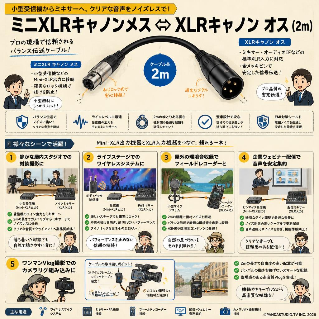 ミニXLRキャノンメス ⇔ XLRキャノン オス (2m) 用途