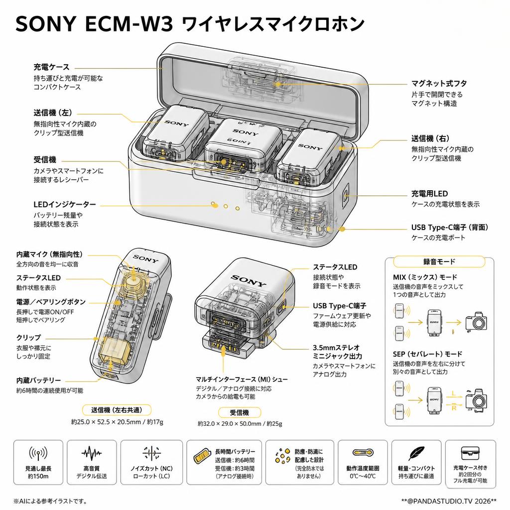 SONY ECM-W3 ワイヤレスマイクロホン スペック