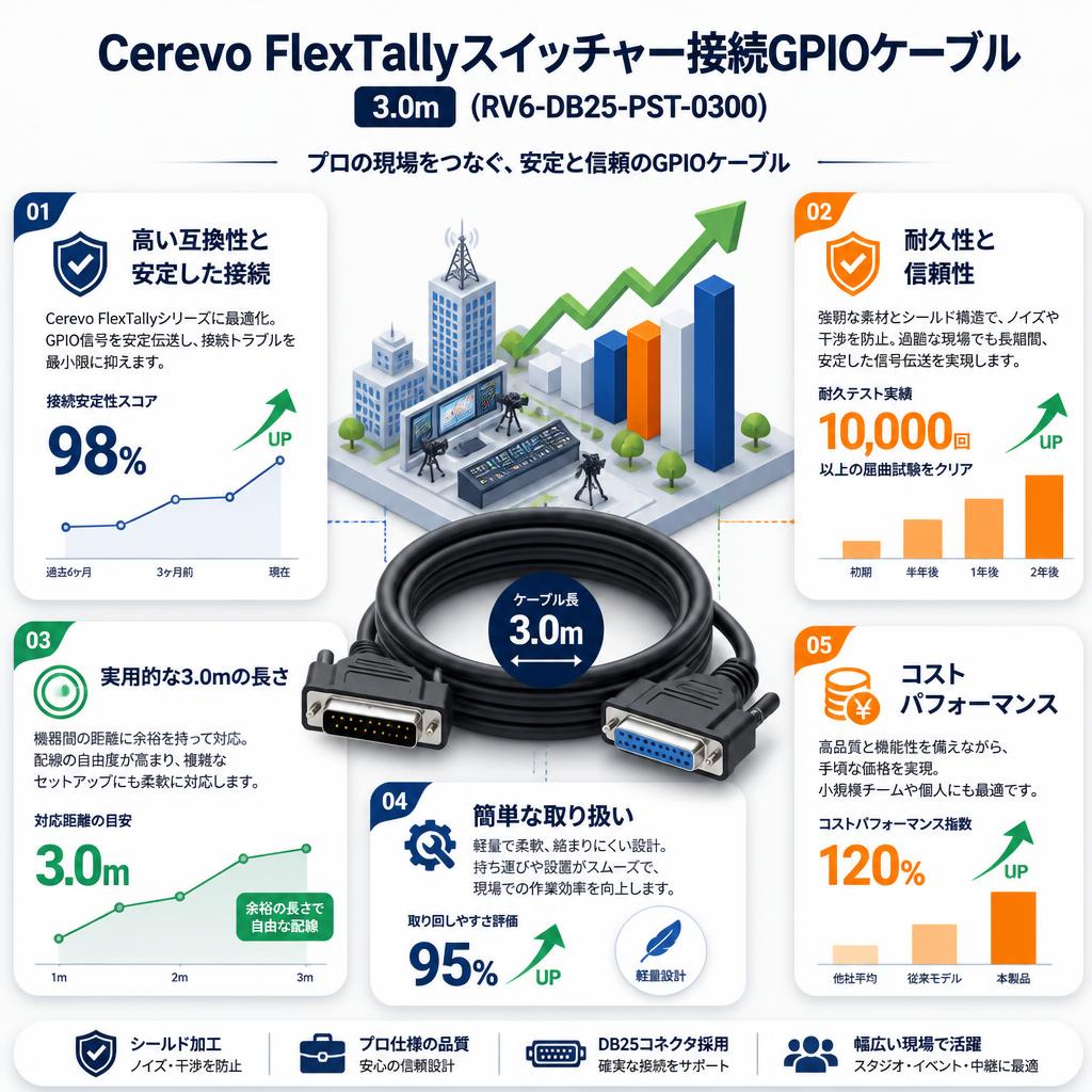 Cerevo FlexTallyスイッチャー接続GPIOケーブル  3.0m (RV6-DB25-PST-0300) セールスポイント